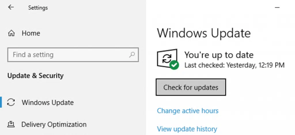 Windows Update settings.